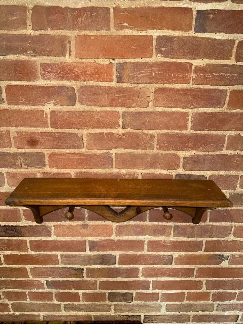 Heart Cutout Wooden Wall Shelf in Brown - Classic Rustic Farmhouse Coat Hanger